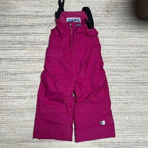 Patagonia magenta color, Fuscia, kids girls snow bibs, snow pants, ski pants